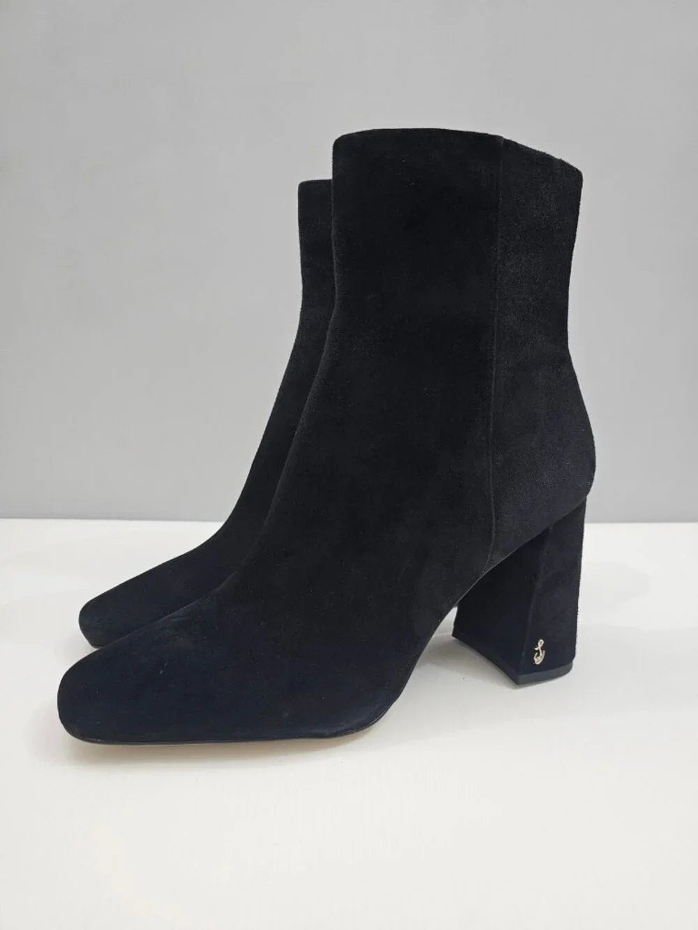 Sam Edelman Codie Block Heel Ankle Boot Womens 11 Black Suede Square Toe